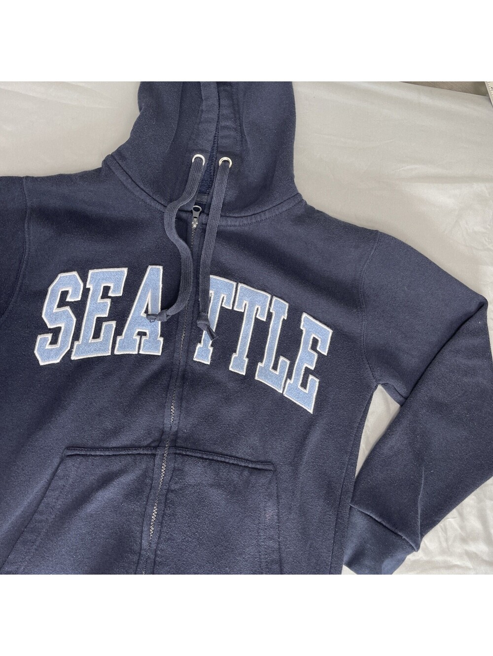 Seattle Navy Blue Full Zip Hoodie New York Popular Size Small